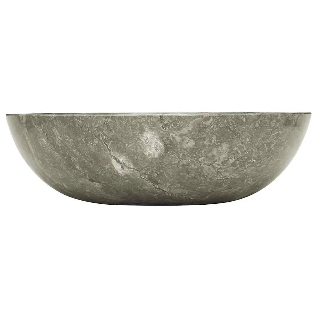 Round Grey Marble Bathroom Sink Handmade Natural Stone 40cm Diameter