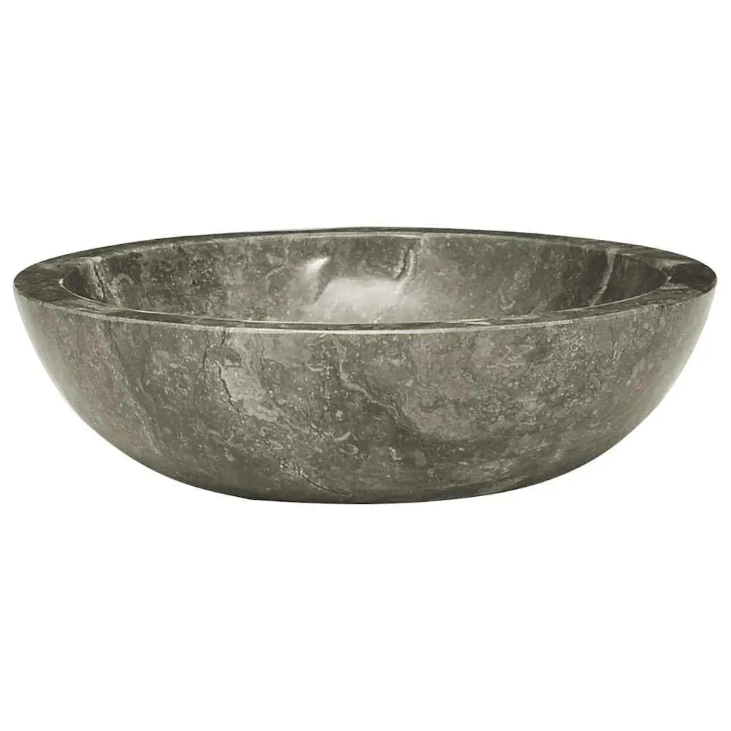 Round Grey Marble Bathroom Sink Handmade Natural Stone 40cm Diameter