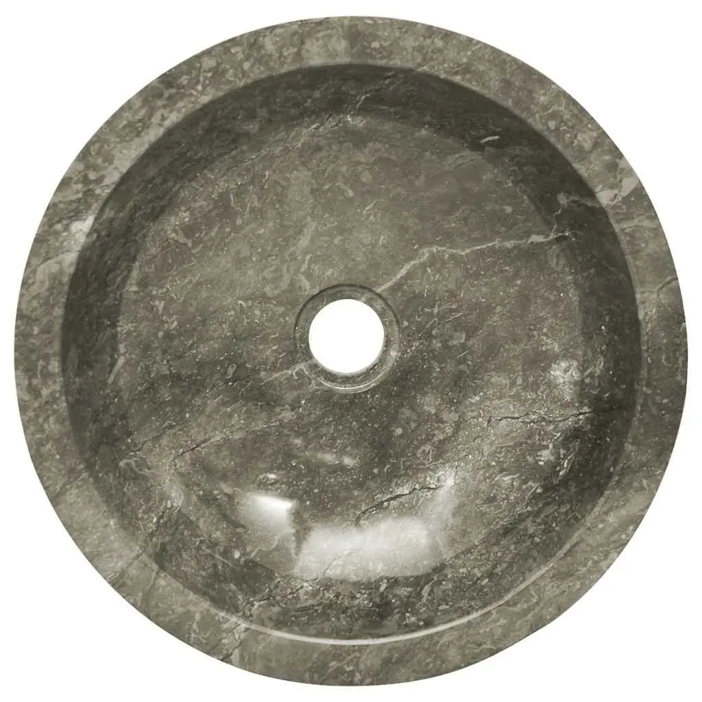 Round Grey Marble Bathroom Sink Handmade Natural Stone 40cm Diameter
