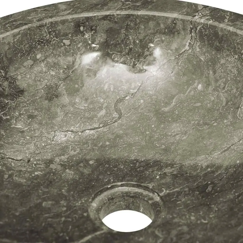 Round Grey Marble Bathroom Sink Handmade Natural Stone 40cm Diameter