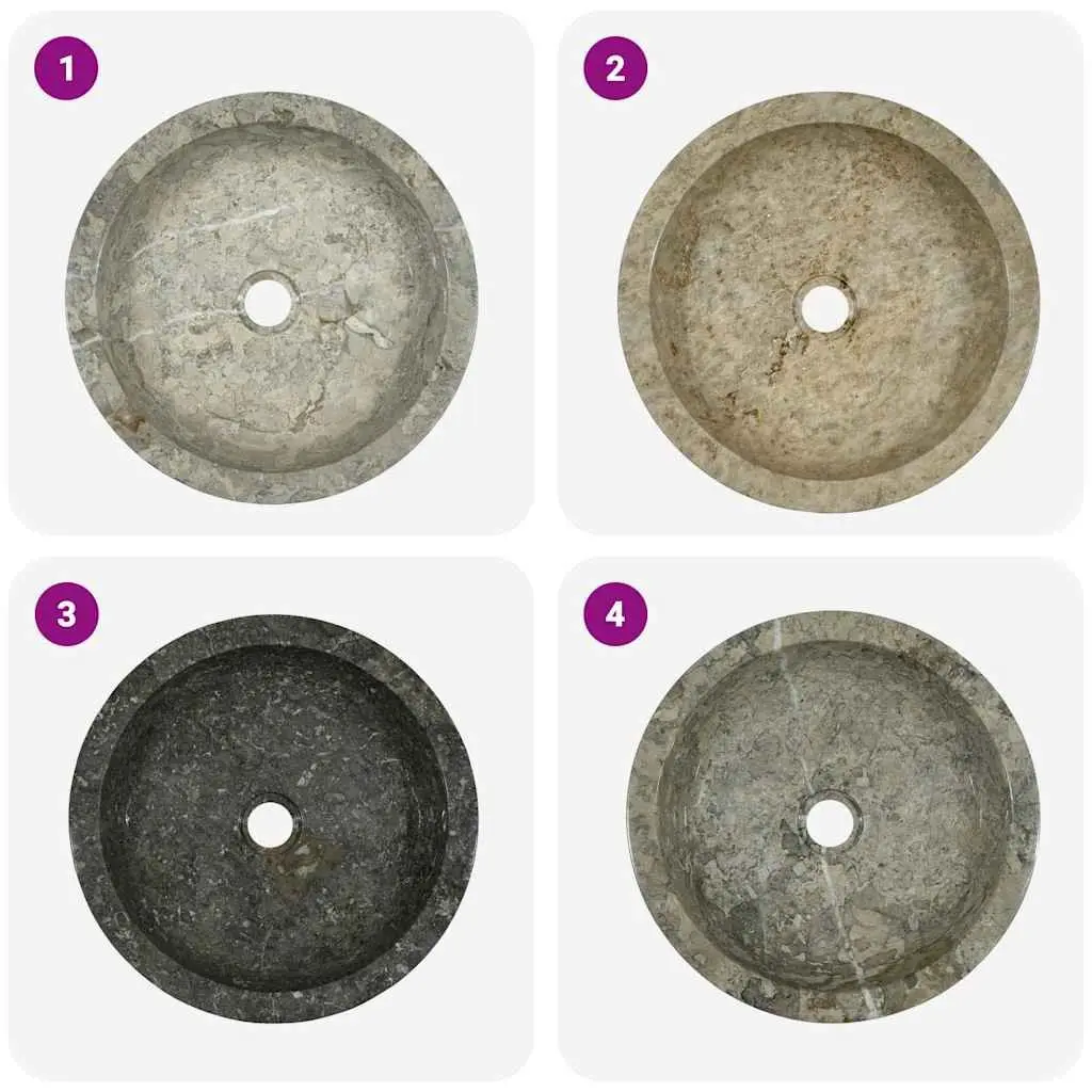 Round Grey Marble Bathroom Sink Handmade Natural Stone 40cm Diameter
