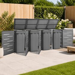 Quadruple Wheelie Bin Shed - Dimensions 276.5 x 77.5 x 115 cm