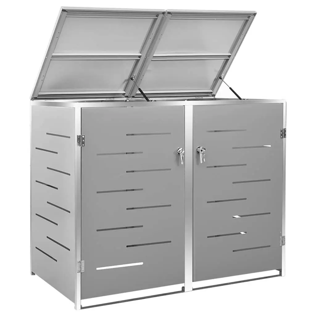 Double Wheelie Bin Shed Garden Use Grey Size 138 x 77.5 x 115 cm