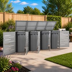 Grey Wheelie Bin Shed - Dimensions 276.5x77.5x115cm, Steel Construction