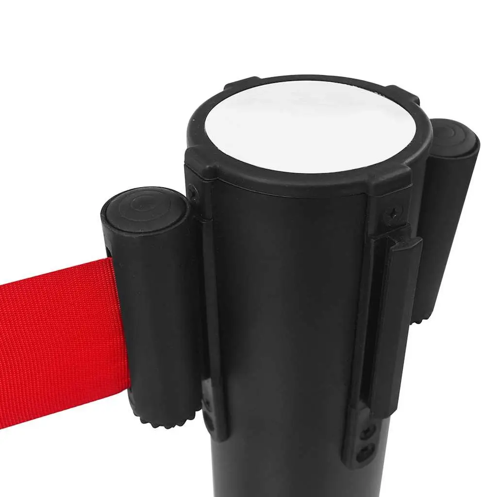 Stanchion Barrier 4 pcs Retractable Belt Crowd Control Safety Posts Black Iron