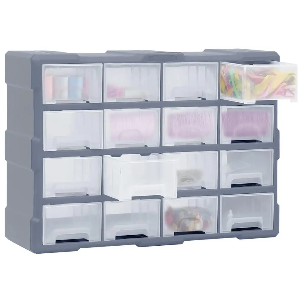 Multi-Drawer Organiser Tool Storage Box 16 Drawers Grey Hardware Cabinet