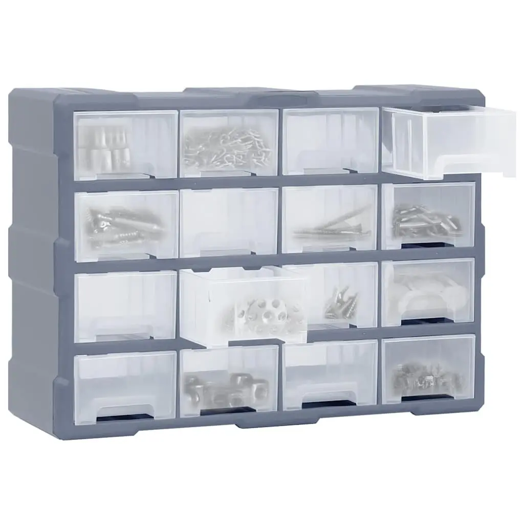 Multi-Drawer Organiser Tool Storage Box 16 Drawers Grey Hardware Cabinet