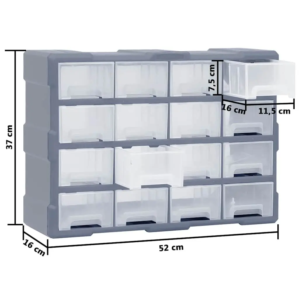 Multi-Drawer Organiser Tool Storage Box 16 Drawers Grey Hardware Cabinet