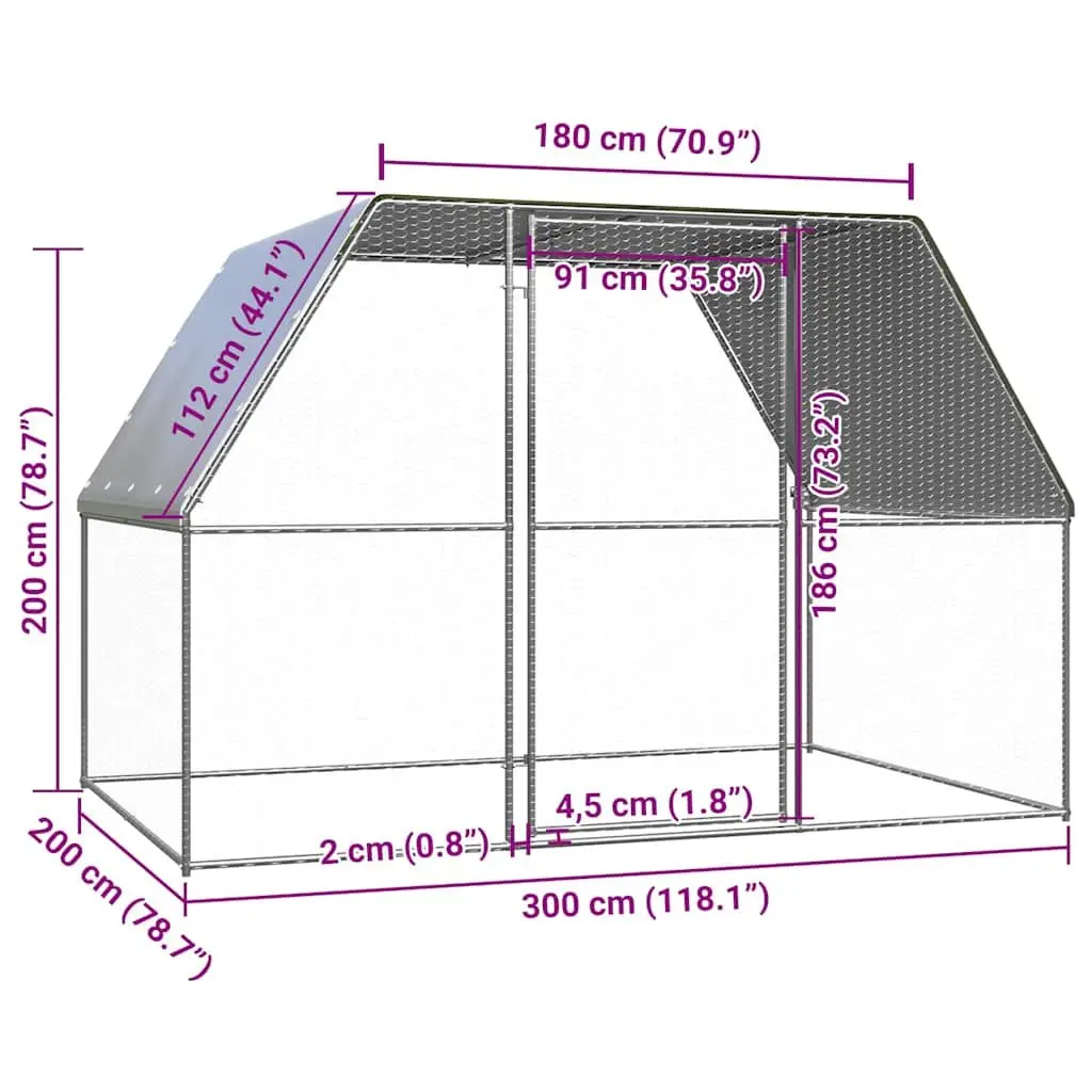 3x2x2 m Outdoor Chicken Cage with Galvanised Steel Frame