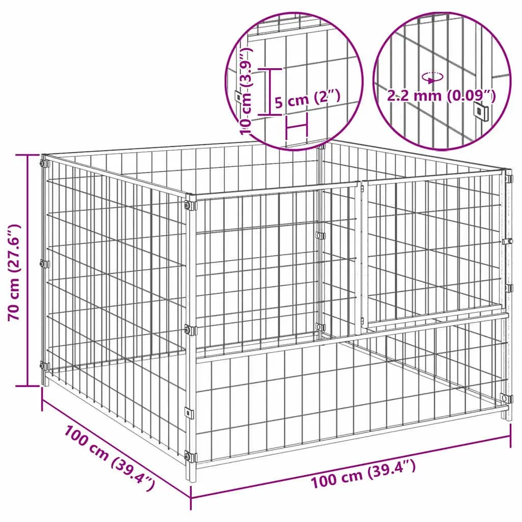 Dog Kennel Outdoor Silver Steel Wire Mesh Exercise Pen 100 x 100 x 70 cm