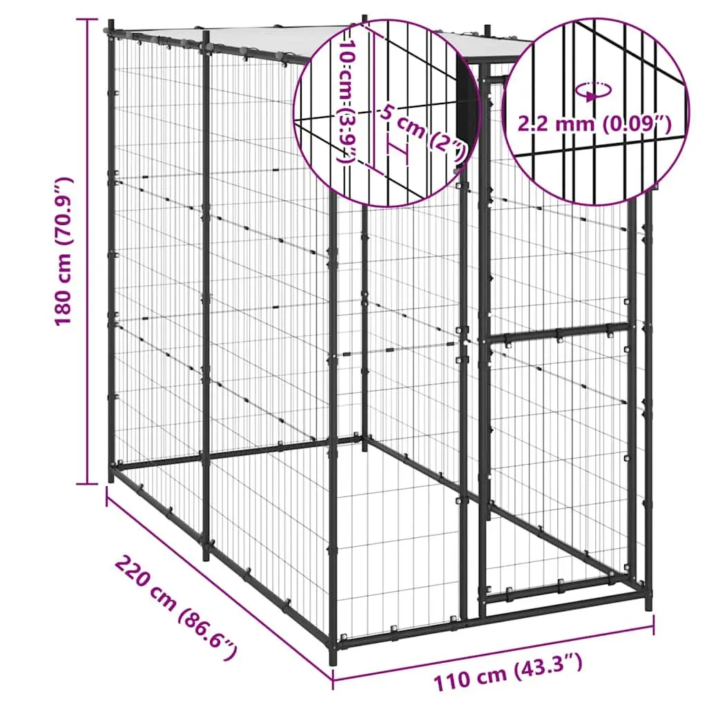 Dog Kennel Outdoor Steel Mesh Exercise Pen Run Enclosure with Roof Canopy