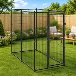 Black Steel Dog Kennel: 110 x 220 x 180 cm, Lockable Door