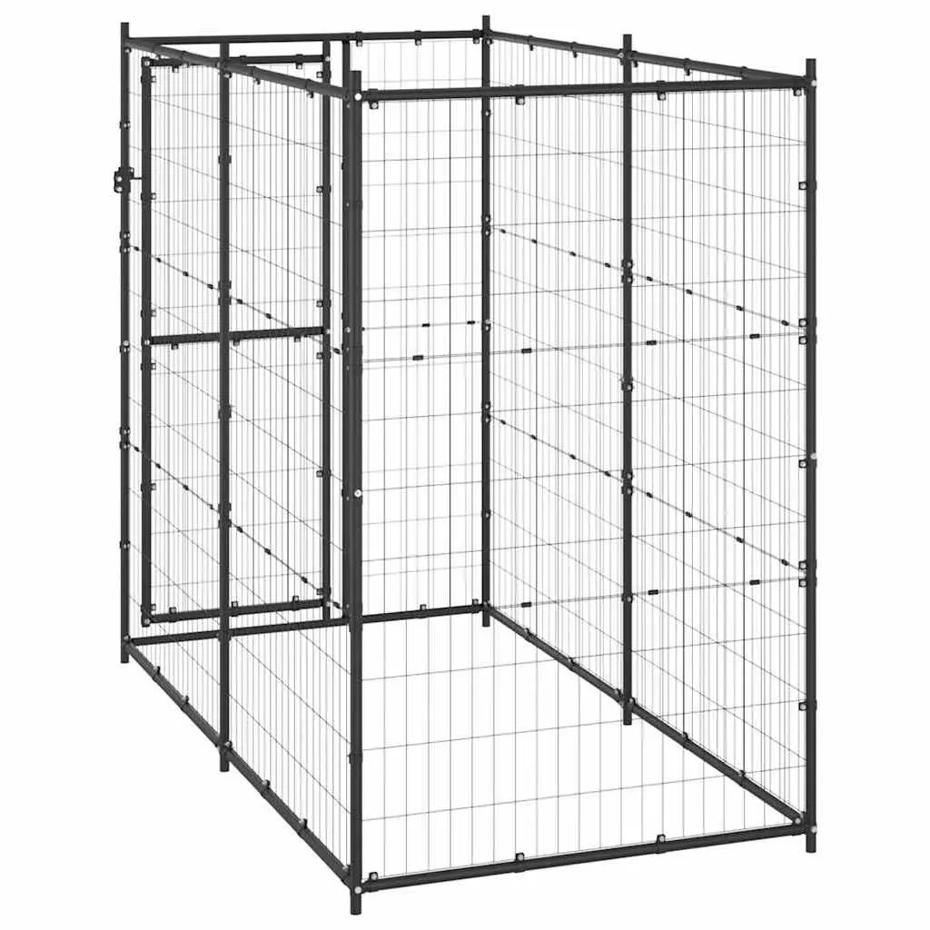 Black Steel Outdoor Dog Kennel Exercise Run Enclosure Pen Secure Lockable Door