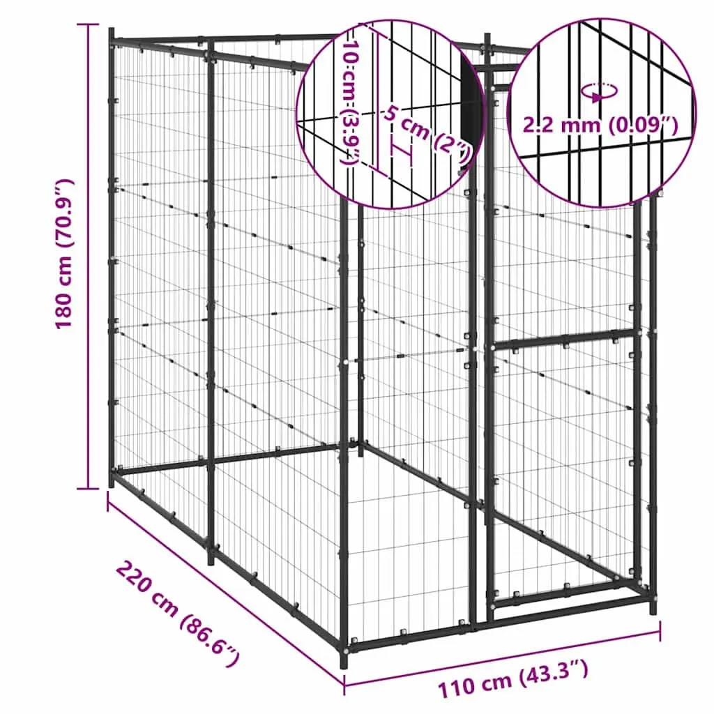 Black Steel Outdoor Dog Kennel Exercise Run Enclosure Pen Secure Lockable Door