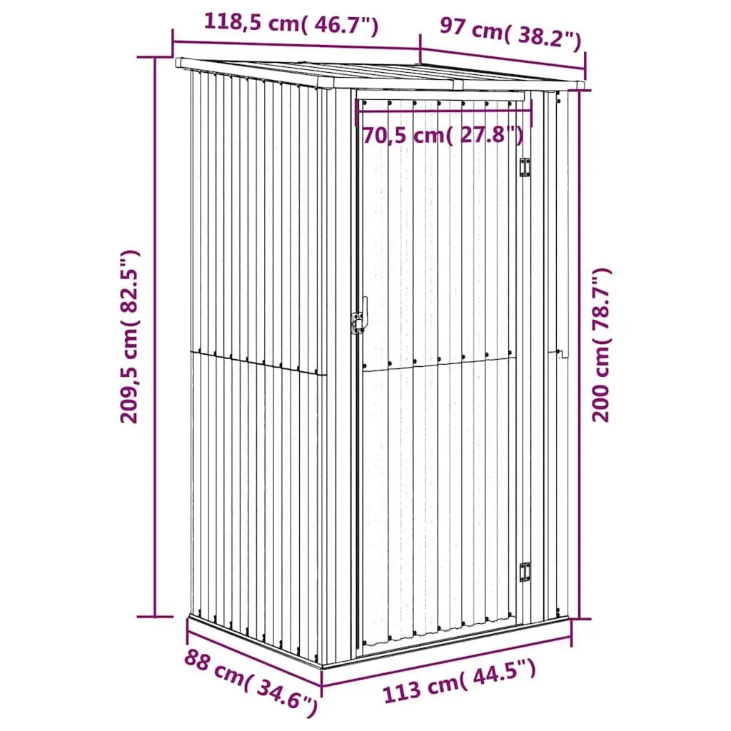 Outdoor Storage Shed Galvanised Steel Grey Tool House Lockable Door 1185x970x2095mm