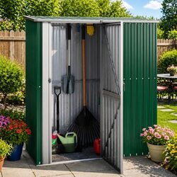 Garden Shed Specifications: Green Steel Outdoor Storage Solution