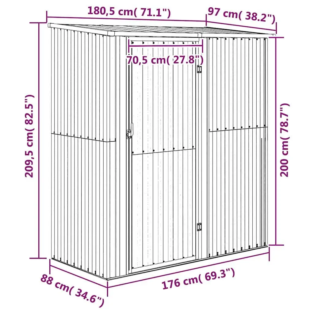 Garden Shed Outdoor Storage Tools Grey 180.5 x 97 x 209.5 cm