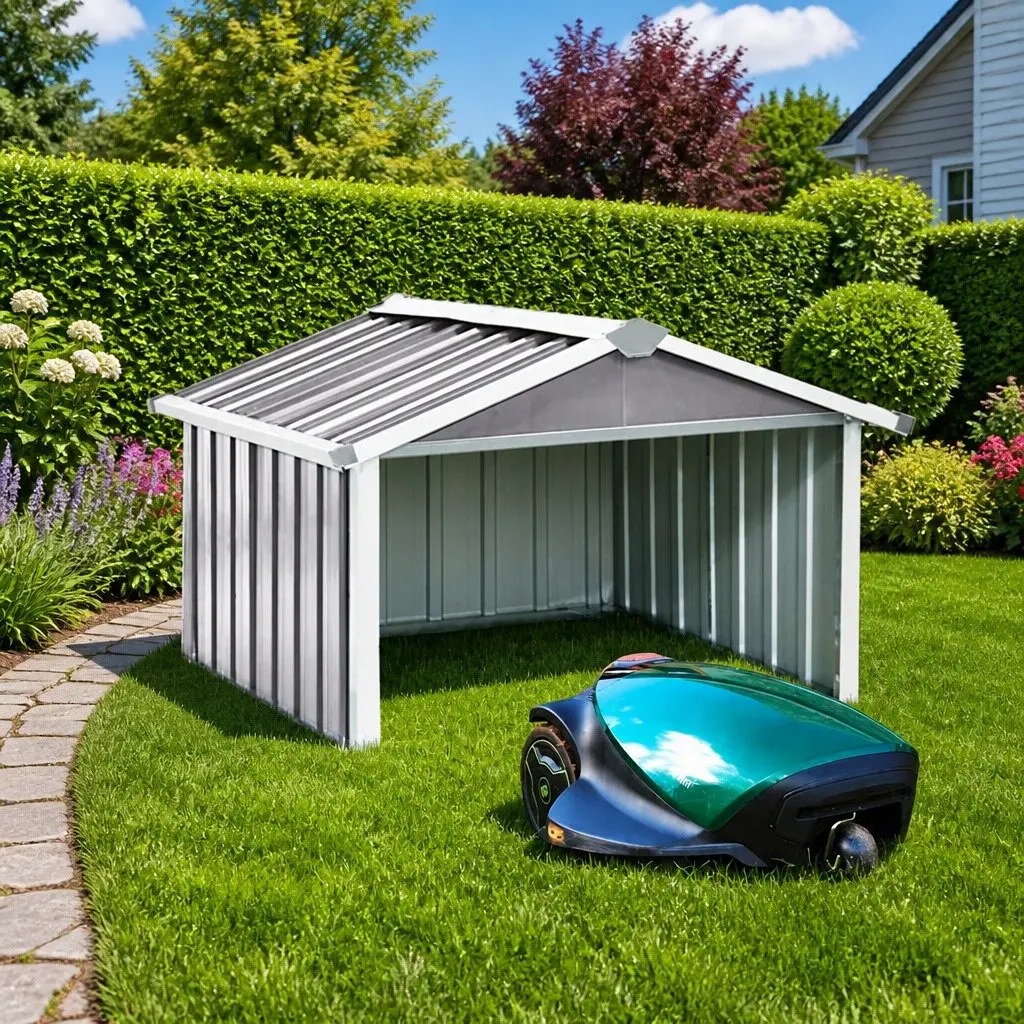 Garden Robot Lawnmower Shed 92x97x63cm Galvanised Steel Storage Enclosure Grey