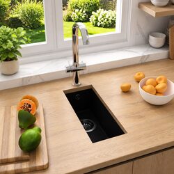 Black Granite Kitchen Sink Single Basin Extra Deep Undermount Overmount Strainer