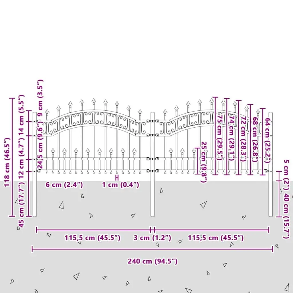 Garden Fence Panel Black Spear Top Steel Outdoor Backyard Perimeter Barrier