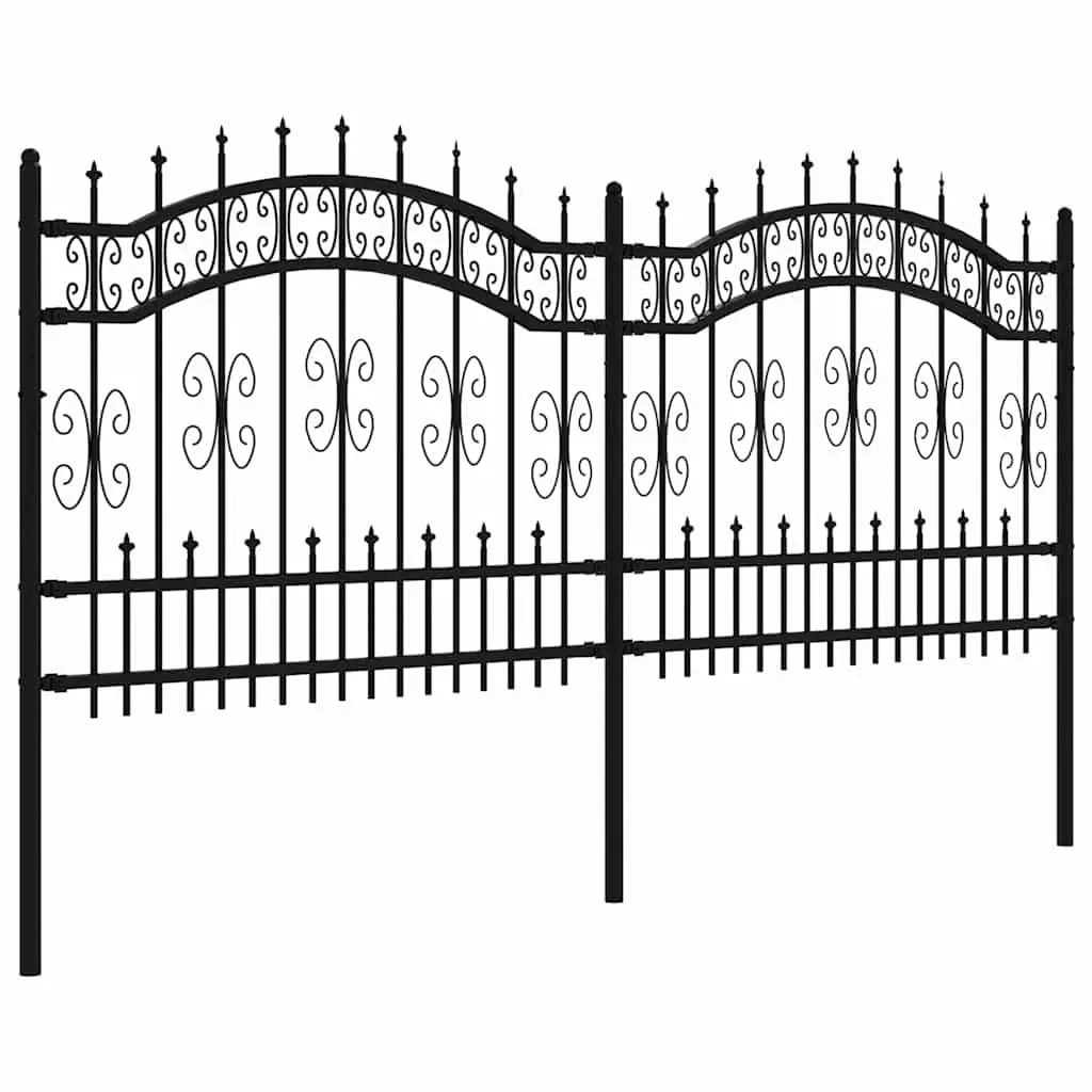 Garden Fence Panel Outdoor Perimeter Barrier Black Steel 240 x 100 cm