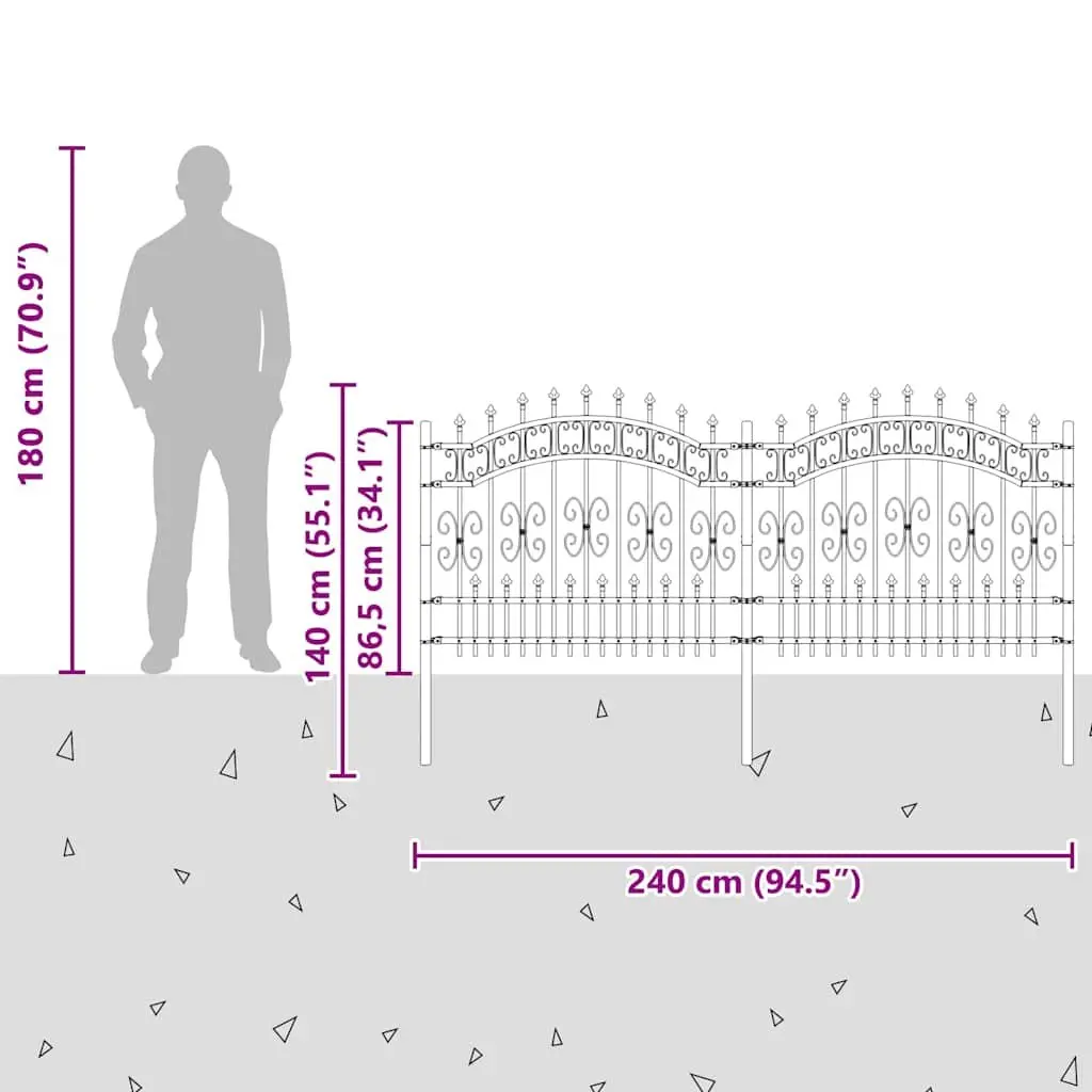 Garden Fence Panel Outdoor Perimeter Barrier Black Steel 240 x 100 cm