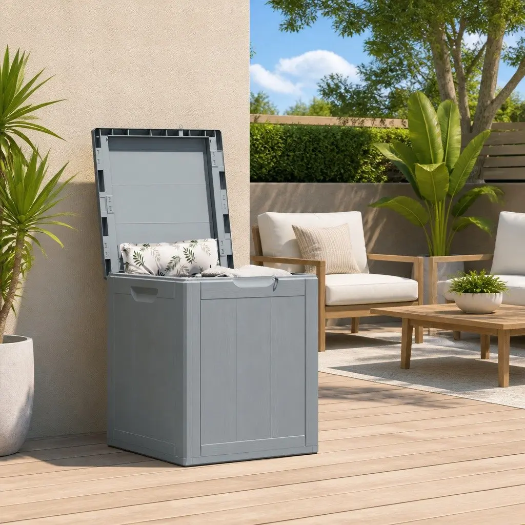 Garden Storage Box Outdoor 90L Grey Weatherproof Container