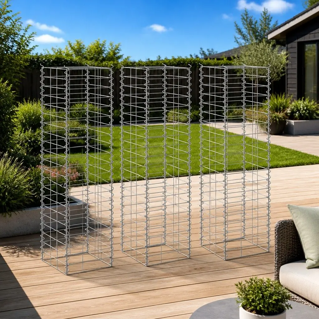 Gabion Raised Beds for Garden Landscaping 30x30x100 cm Iron Retaining Wall Planter Box 3 Piece