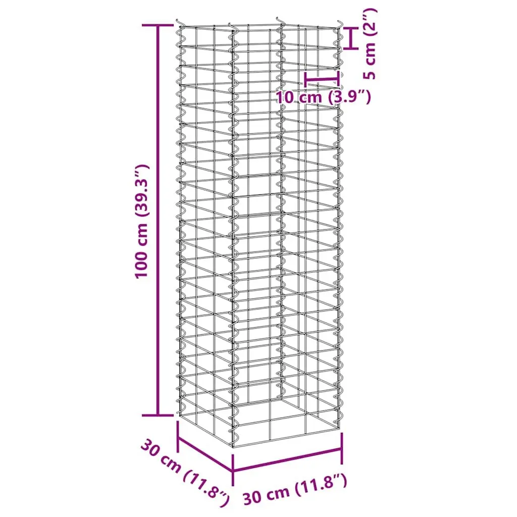 Gabion Raised Beds for Garden Landscaping 30x30x100 cm Iron Retaining Wall Planter Box 3 Piece