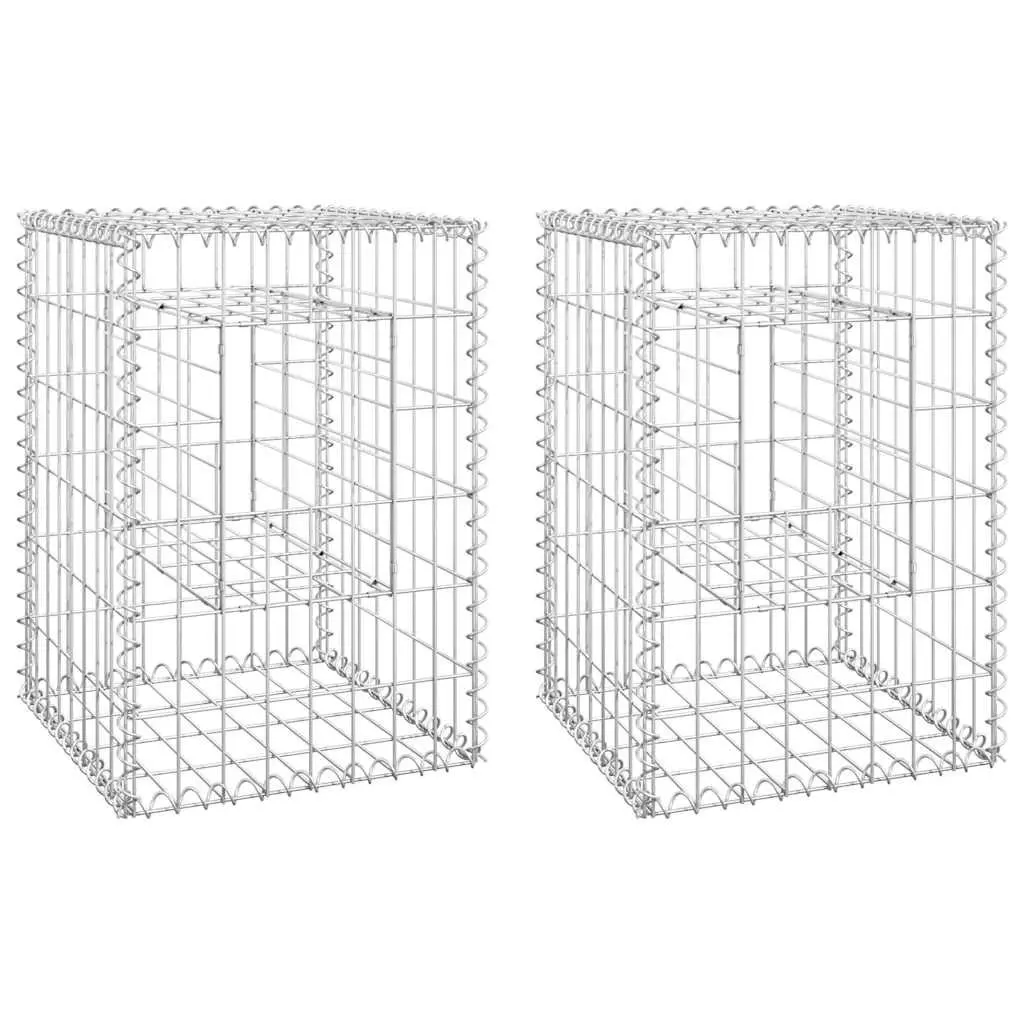 Gabion Basket Posts 2 pcs 40x40x60 cm Iron Garden Fence Patio Decoration
