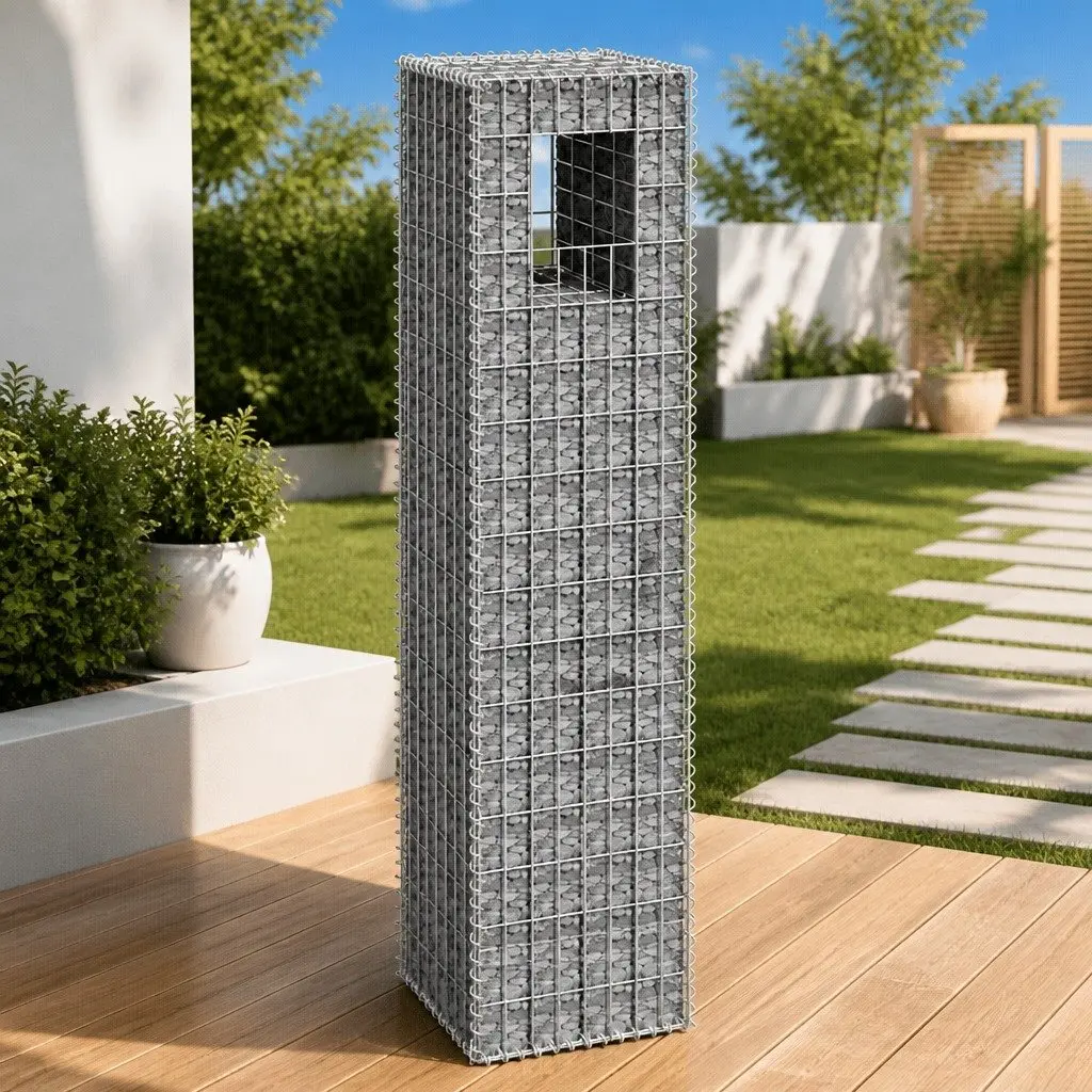 Gabion Basket Post for Garden Fencing 40x40x180 cm Iron Decorative Barrier
