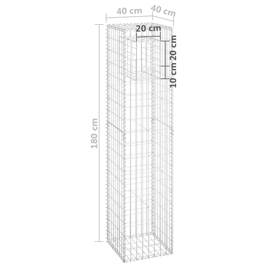 Gabion Basket Post for Garden Fencing 40x40x180 cm Iron Decorative Barrier