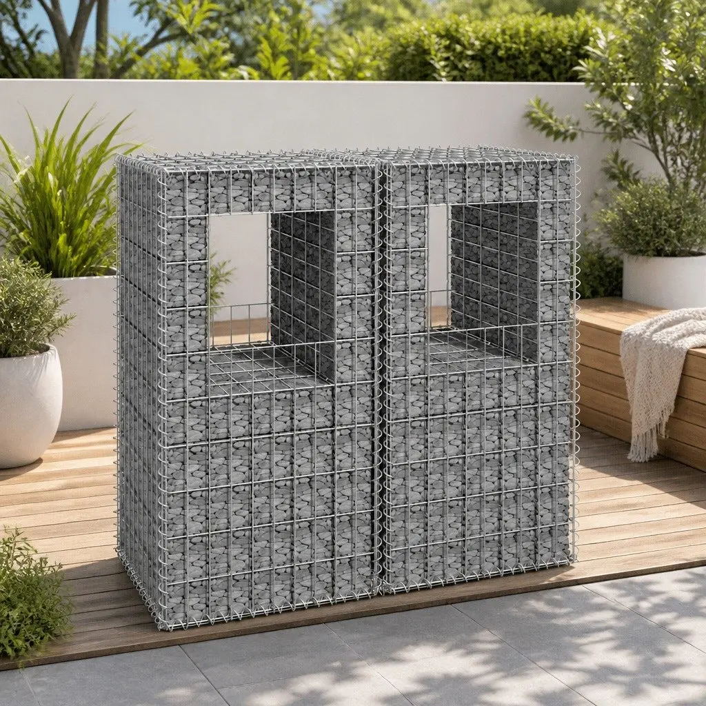 Gabion Basket Posts 2 pcs 50x50x100 cm Iron Garden Fence Barrier Patio