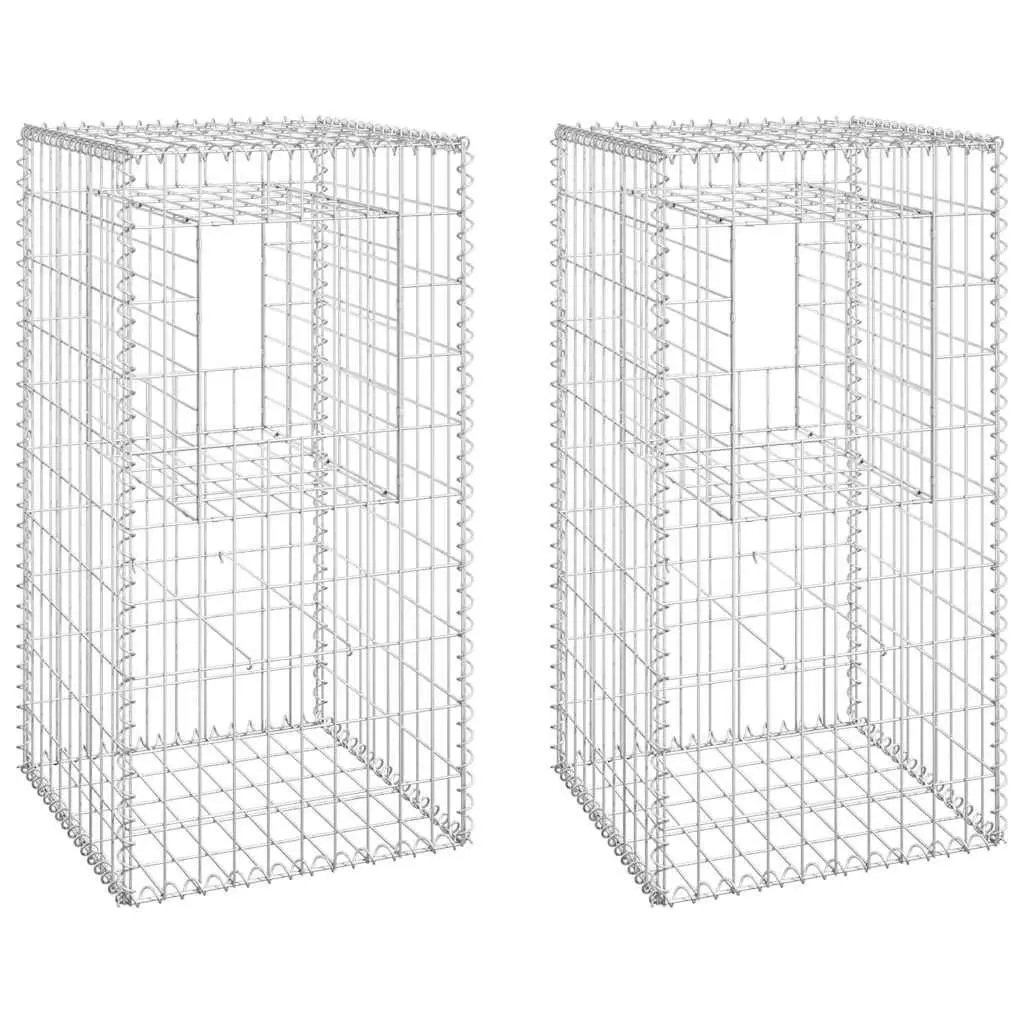 Gabion Basket Posts 2 pcs 50x50x100 cm Iron Garden Fence Barrier Patio