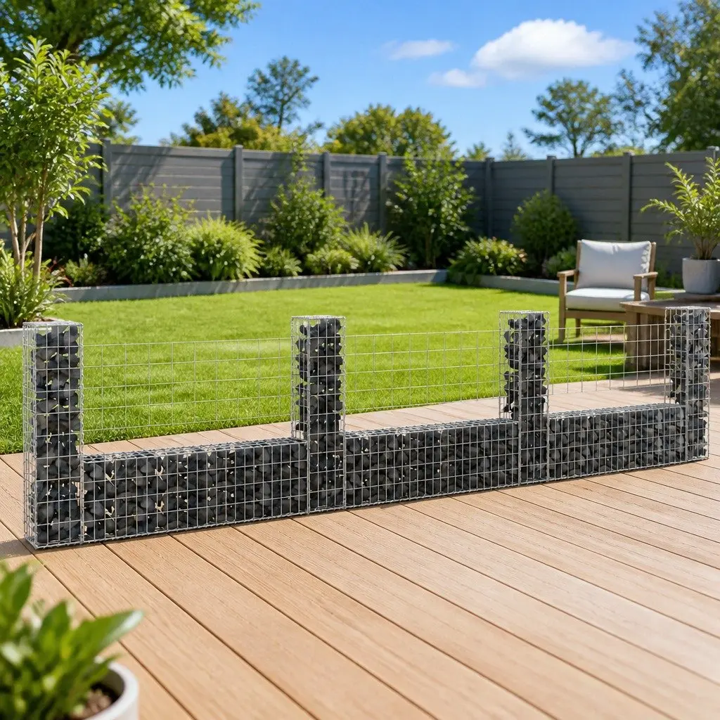 U-Shape Gabion Basket Fence Panel for Garden Retaining Wall 380 x 20 x 100 cm