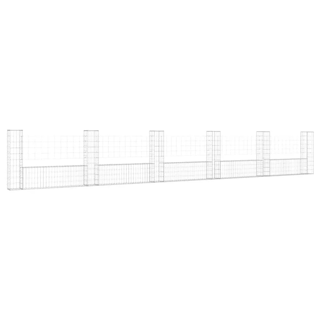 U-Shape Gabion Basket Garden Fence Panel 620 x 20 x 100 cm with 6 Posts Iron Retaining Wall