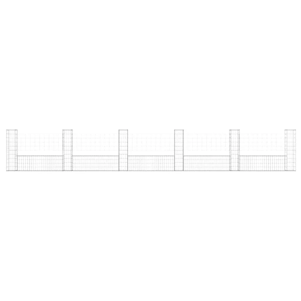 U-Shape Gabion Basket Garden Fence Panel 620 x 20 x 100 cm with 6 Posts Iron Retaining Wall