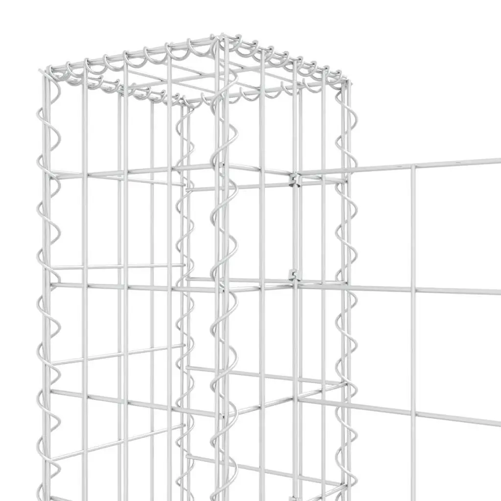 U-Shape Gabion Basket Garden Fence Panel 620 x 20 x 100 cm with 6 Posts Iron Retaining Wall