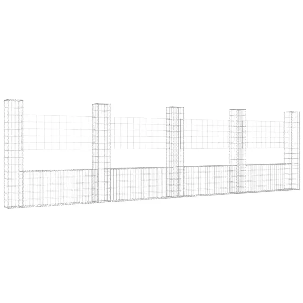 U-Shape Gabion Basket Garden Retaining Wall with 5 Posts Iron Fence Panel 500 x 20 x 150 cm