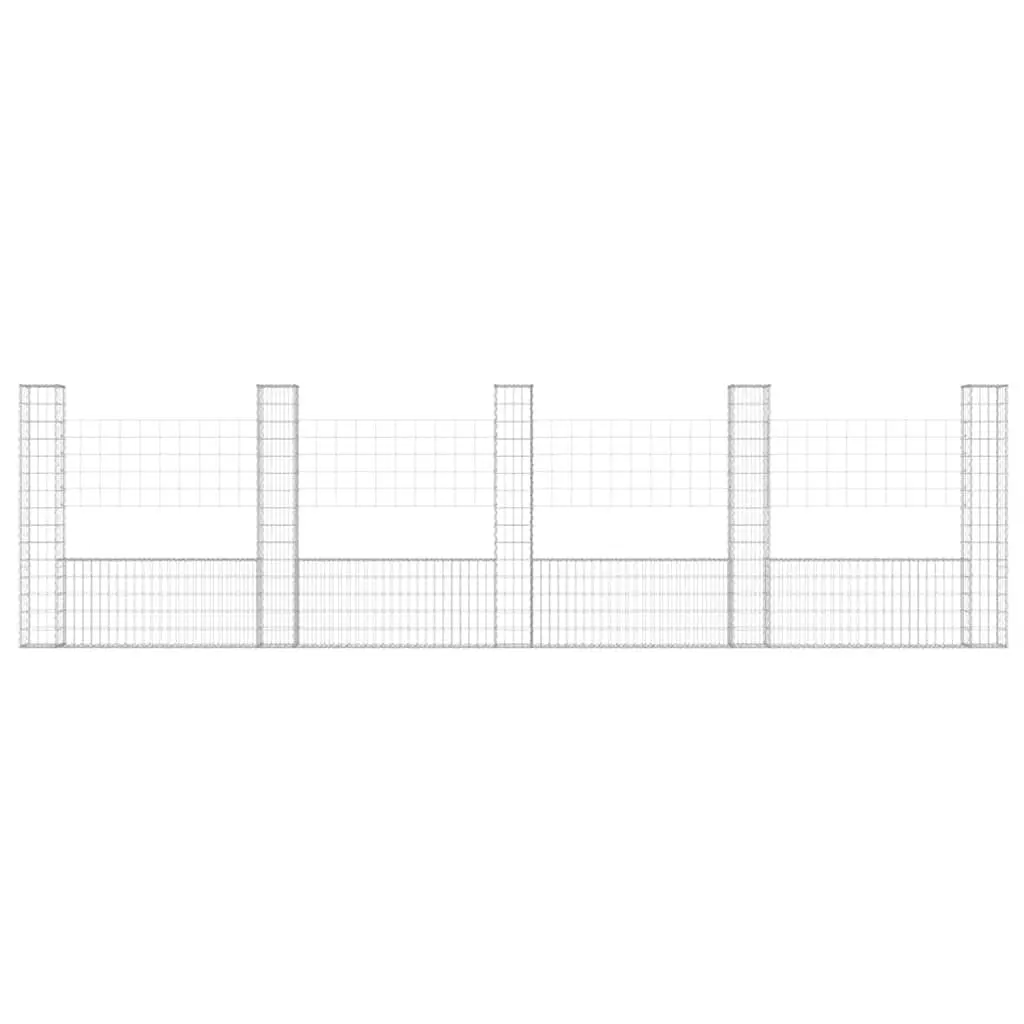 U-Shape Gabion Basket Garden Retaining Wall with 5 Posts Iron Fence Panel 500 x 20 x 150 cm