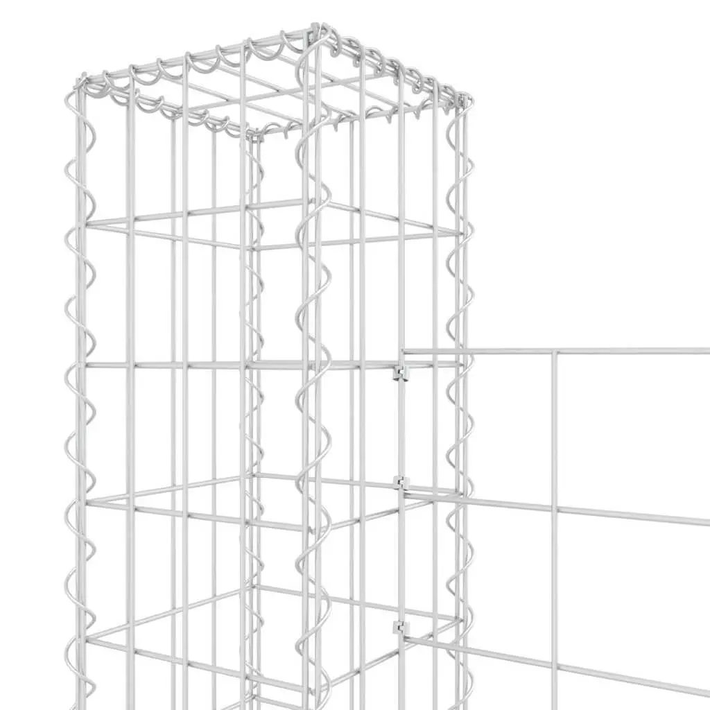 U-Shape Gabion Basket Garden Retaining Wall with 5 Posts Iron Fence Panel 500 x 20 x 150 cm