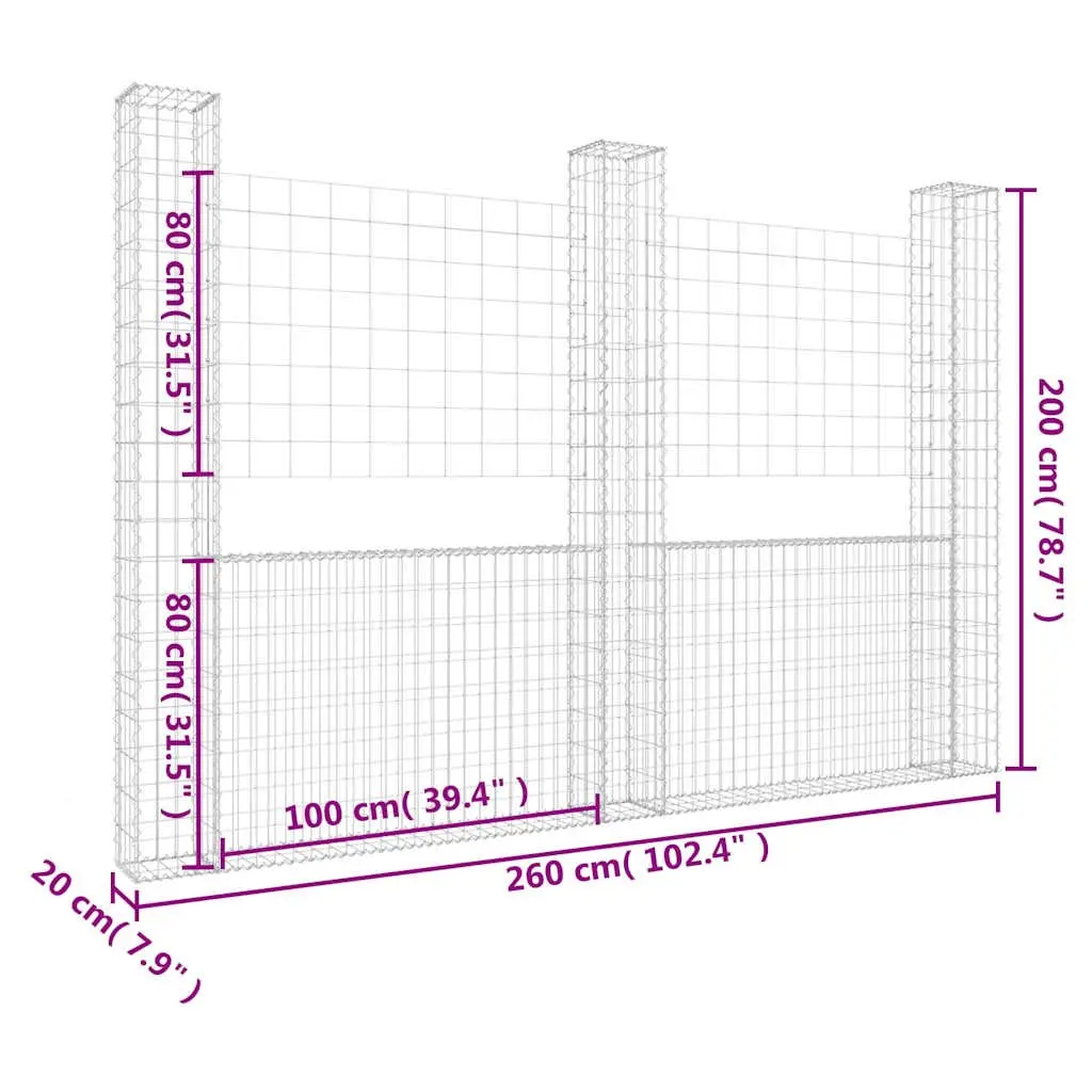U-Shape Gabion Basket Fence Panel Garden 260x20x200cm