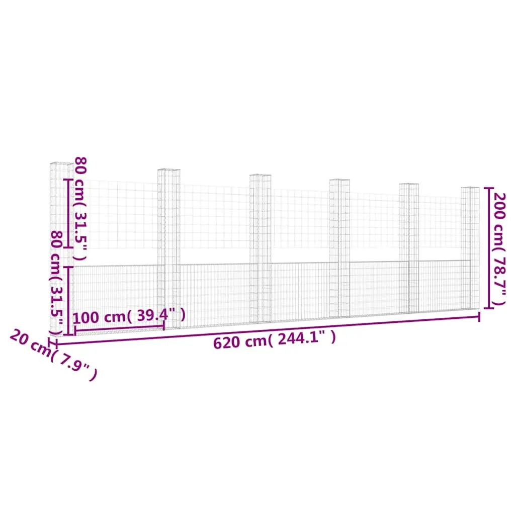 U-Shape Gabion Basket Fence Panel for Garden 620 x 20 x 200 cm