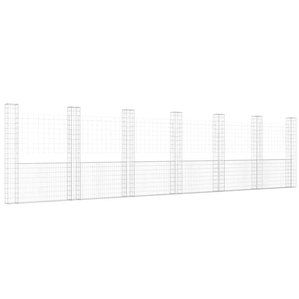 U-Shape Gabion Basket Garden Landscape Retaining Wall Fence Panel with 7 Posts 740 x 20 x 200 cm