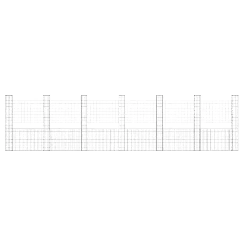 U-Shape Gabion Basket Garden Landscape Retaining Wall Fence Panel with 7 Posts 740 x 20 x 200 cm