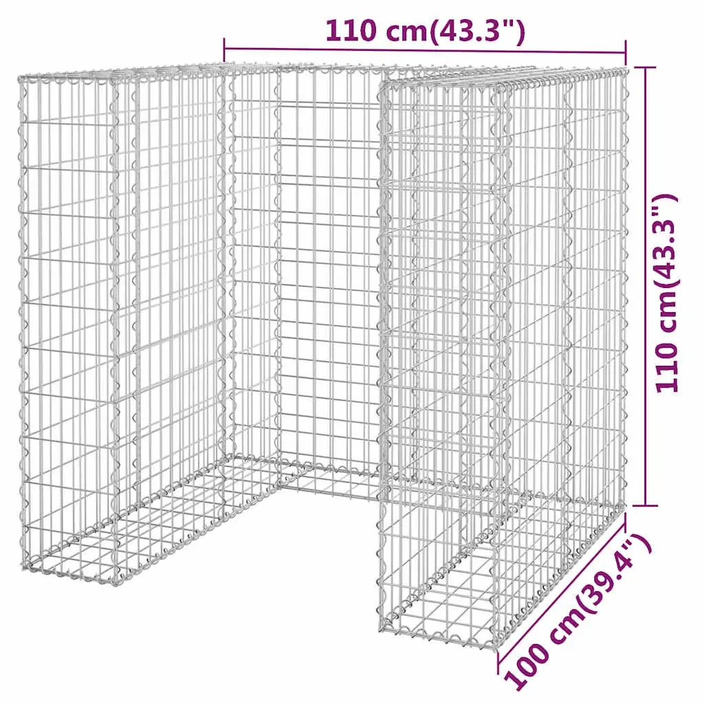 Gabion Wall Waste Bin Container Enclosure Garden Patio 110 x 100 x 110 cm Galvanised Steel