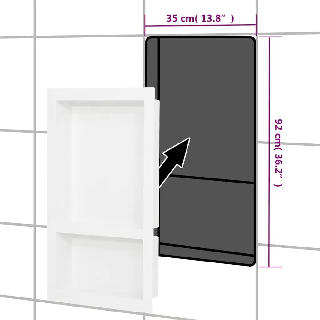 Shower Niche Wall Mounted Shelf Unit for Bathroom Storage 41 x 69 x 9 cm High Gloss White 2 Compartments