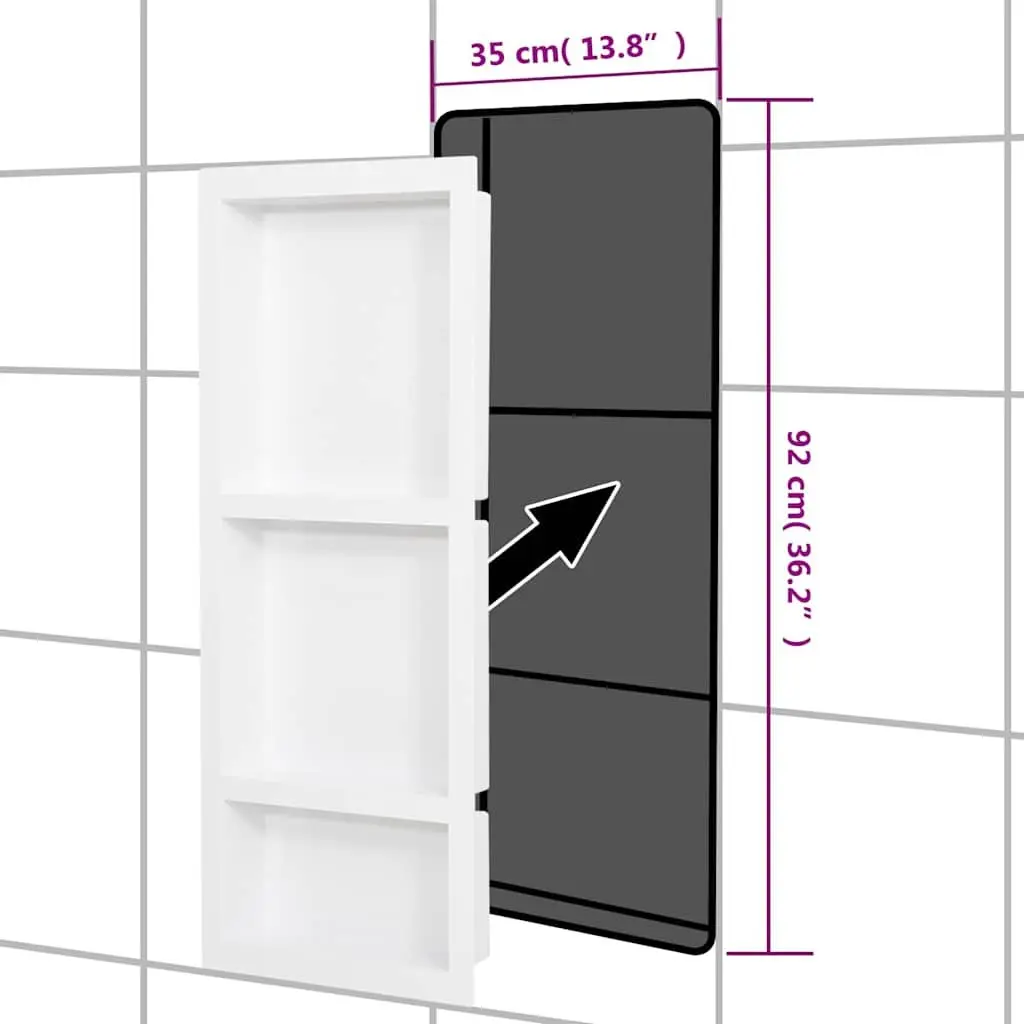 Shower Niche 3 Compartments High Gloss White Bathroom Storage Shelf Wall Mount