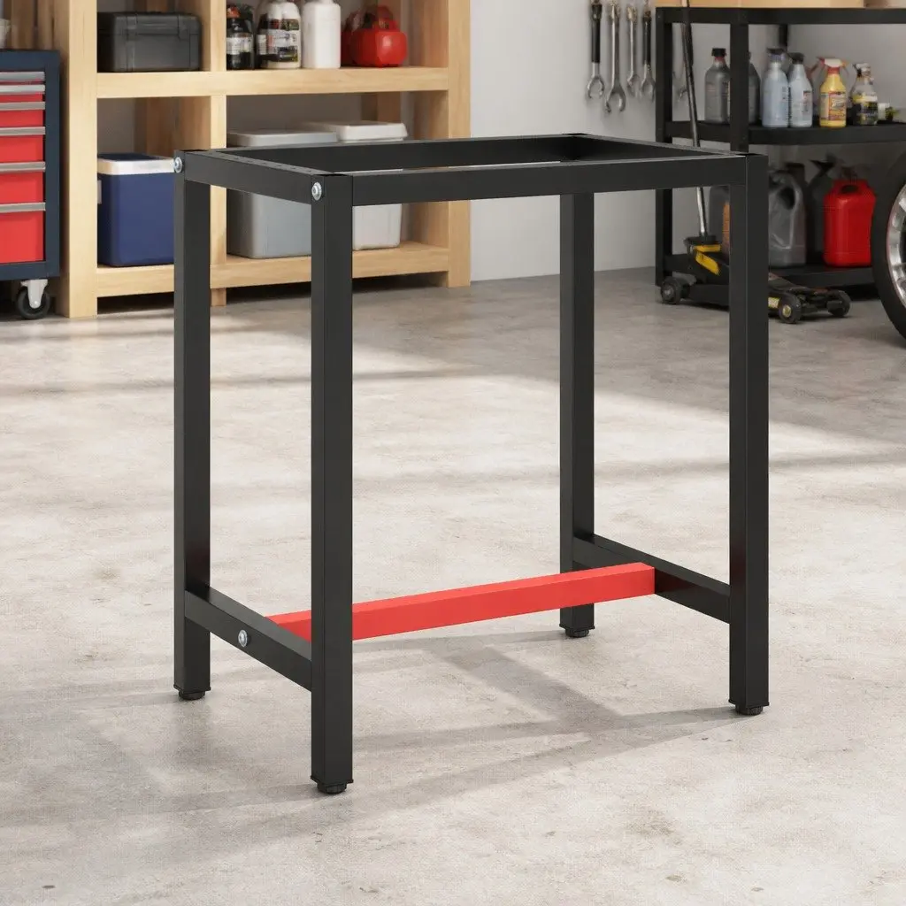 Work Bench Frame Heavy Duty Metal Table Legs Matte Black Red 70x50x79cm