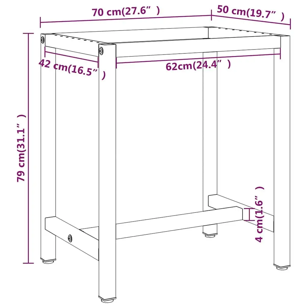 Work Bench Frame Heavy Duty Metal Table Legs Matte Black Red 70x50x79cm
